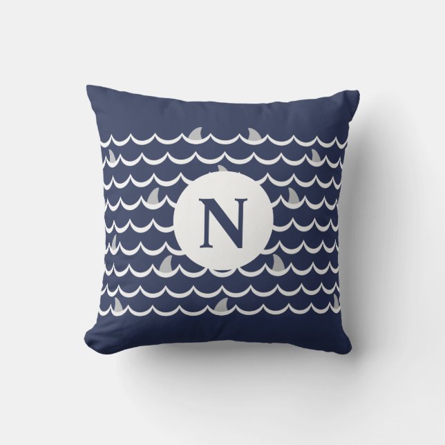 Navy Blue Shark Fin Monogram Cushion (Front)