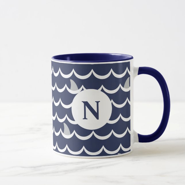 Navy Blue Shark Fin Monogram Mug (Right)