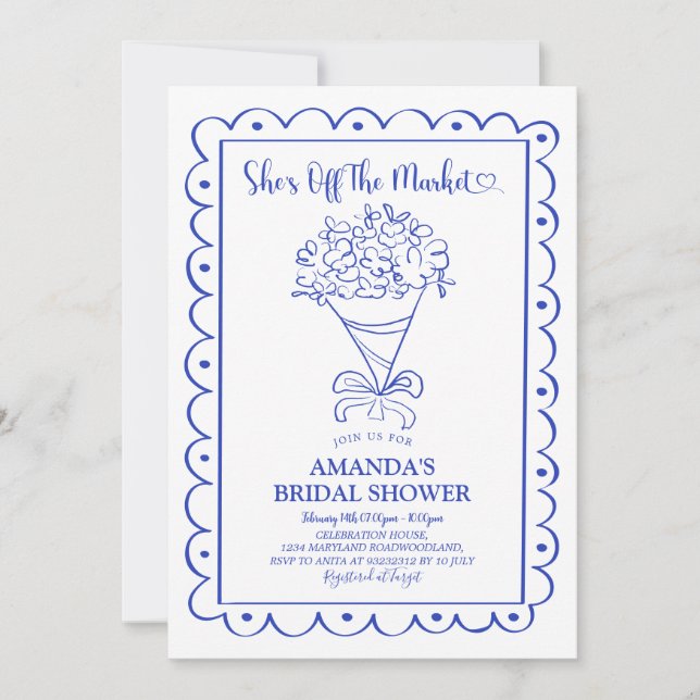 Navy Blue She's Off The Market Bridal Shower Invitation (Front)