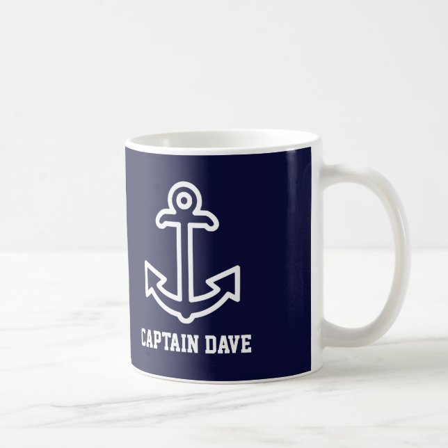 Navy Blue Ship Anchoor Personalised Mug (Right)