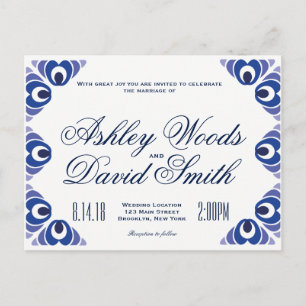 Navy Blue Side Border Wedding Invitation Postcard