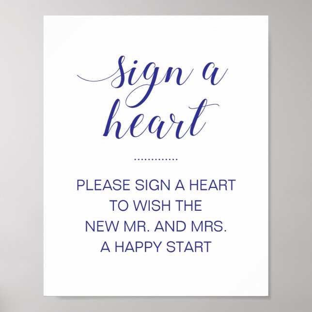 Navy Blue Sign Heart Drop Wedding Guest Book Sign (Front)