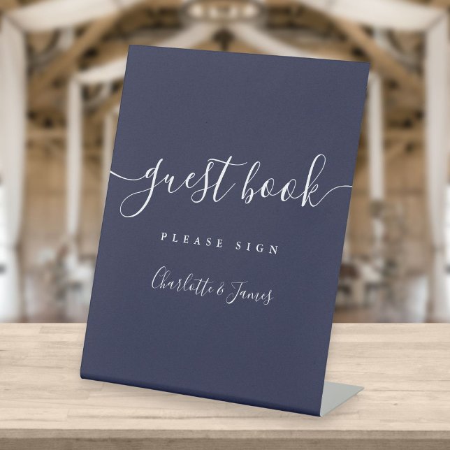 Navy Blue Signature Script Guest Book Pedestal Sig Pedestal Sign (Creator Uploaded)