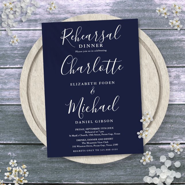 Navy Blue Signature Script Rehearsal Dinner Invitation (Navy Blue Signature Script Rehearsal Dinner Invitation)