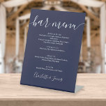 Navy Blue Signature Script Wedding Bar Menu Pedestal Sign<br><div class="desc">This elegant navy blue minimalist bar menu sign is perfect for all celebrations. Designed by Thisisnotme©</div>