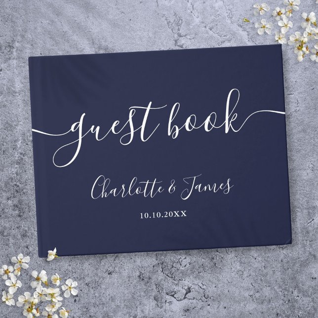 Navy Blue Signature Script Wedding Guest Book (Navy Blue Signature Script Wedding Guest Book)