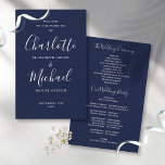 Navy Blue Signature Script Wedding Program<br><div class="desc">Navy blue signature script wedding program featuring chic modern typography,  this stylish wedding program can be personalised with your special wedding day information. Designed by Thisisnotme©</div>