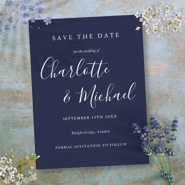 Navy Blue Signature Wedding Save the Date Card (Navy Blue Signature Wedding Save the Date Card)