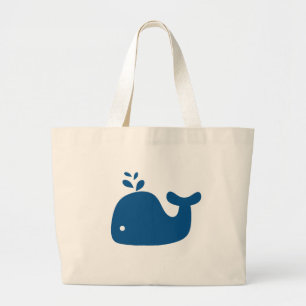 Navy Blue Silhouette Whale Large Tote Bag