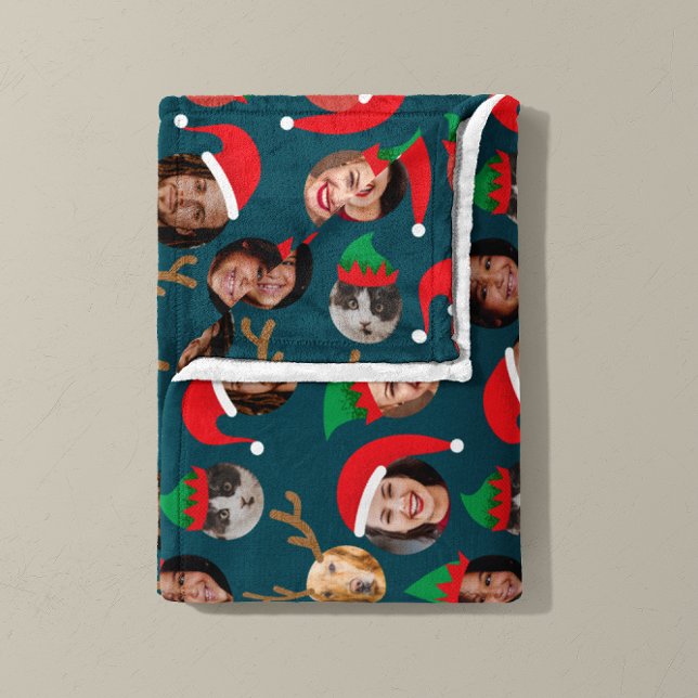 Navy Blue Silly Christmas Crew Six Photos Fleece Blanket (Christmas Crew six photo blanket in navy blue)