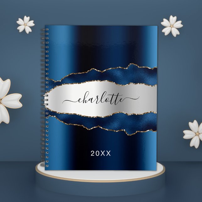 Navy blue silver agate marble name 2026 planner (Creator Uploaded)