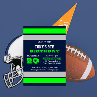 Navy Blue Silver and Green Team Birthday Invitation