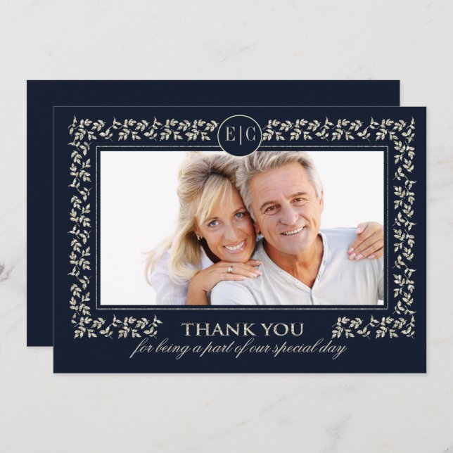 Navy Blue Silver Anniversary Thank You Card (Front/Back)