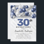Navy Blue Silver Balloon Glitter 30th Birthday Invitation<br><div class="desc">Modern Glam Navy Blue Silver Balloon Glitter Sparkle Any Age Birthday Invitation</div>