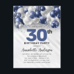 Navy Blue Silver Balloon Glitter 30th Birthday  Postcard<br><div class="desc">Modern Glam Navy Blue Silver Balloon Glitter Sparkle Any Age Birthday Invitation</div>