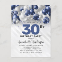 Navy Blue Silver Balloon Glitter 30th Birthday 