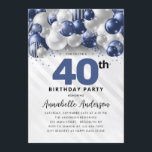 Navy Blue Silver Balloon Glitter 40th Birthday Invitation<br><div class="desc">Modern Glam Navy Blue Silver Balloon Glitter Sparkle Any Age Birthday Invitation</div>