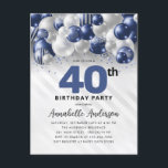 Navy Blue Silver Balloon Glitter 40th Birthday  Postcard<br><div class="desc">Modern Glam Navy Blue Silver Balloon Glitter Sparkle Any Age Birthday Invitation</div>