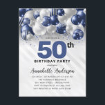 Navy Blue Silver Balloon Glitter 50th Birthday  Postcard<br><div class="desc">Modern Glam Navy Blue Silver Balloon Glitter Sparkle Any Age Birthday Invitation</div>