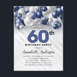 Navy Blue Silver Balloon Glitter 60th Birthday  Postcard<br><div class="desc">Modern Glam Navy Blue Silver Balloon Glitter Sparkle Any Age Birthday Invitation</div>