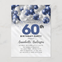 Navy Blue Silver Balloon Glitter 60th Birthday 