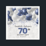 Navy Blue Silver Balloon Glitter 70th Birthday Napkin<br><div class="desc">Modern Glam Navy Blue Silver Balloon Glitter Sparkle Any Age Birthday Party Napkins</div>