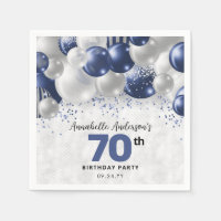 Navy Blue Silver Balloon Glitter 70th Birthday