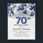 Navy Blue Silver Balloon Glitter 70th Birthday  Postcard<br><div class="desc">Modern Glam Navy Blue Silver Balloon Glitter Sparkle Any Age Birthday Invitation</div>