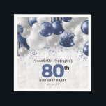 Navy Blue Silver Balloon Glitter 80th Birthday Napkin<br><div class="desc">Modern Glam Navy Blue Silver Balloon Glitter Sparkle Any Age Birthday Party Napkins</div>