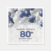 Navy Blue Silver Balloon Glitter 80th Birthday