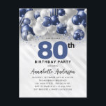 Navy Blue Silver Balloon Glitter 80th Birthday  Postcard<br><div class="desc">Modern Glam Navy Blue Silver Balloon Glitter Sparkle Any Age Birthday Invitation</div>