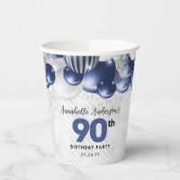 Navy Blue Silver Balloon Glitter 90th Birthday