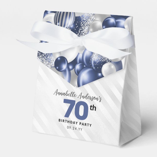 Navy Blue Silver Balloon Glitter Favour Birthday Box (Front Side)