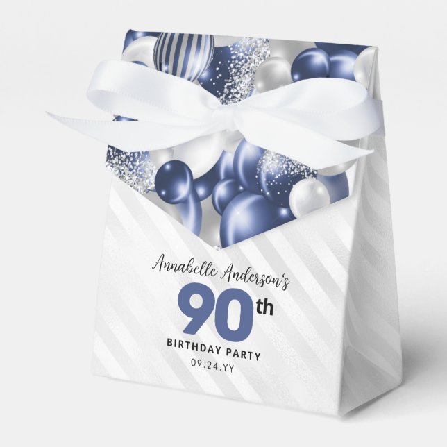 Navy Blue Silver Balloon Glitter Favour Birthday Box (Front Side)