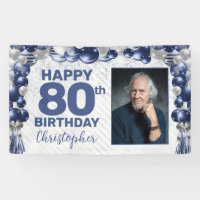 Navy Blue Silver Balloon Photo 80th Birthday