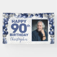 Navy Blue Silver Balloon Photo 90th Birthday