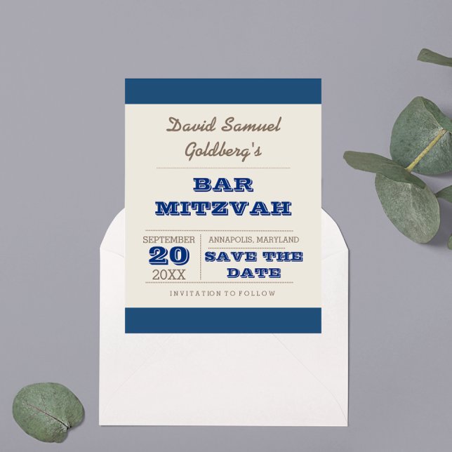 Navy Blue & Silver Bar Mitzvah Save the Date Announcement Postcard (Creator Uploaded)