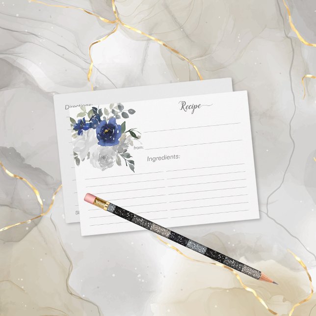 Navy Blue Silver Bridal Shower Recipe Card (Creator Uploaded)