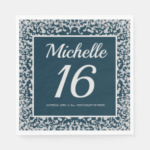 Navy Blue Silver Diamond Glitter 16th Birthday Napkin