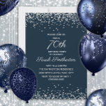 Navy Blue Silver Diamond Glitter 70th Birthday Invitation<br><div class="desc">Elegant and chic navy blue 70th birthday party invitation for women with sparkling glitter and a white calligraphy / script text. Text and fonts are completely customisable on this invitation so you can change this to work for any age. Contact us for help with your customisations or to request matching...</div>