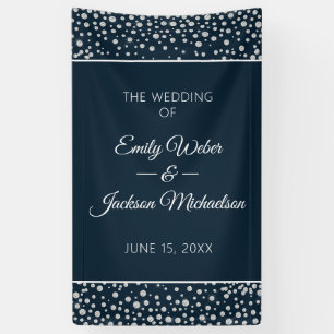 Navy Blue Silver Diamond Glitter Wedding Banner