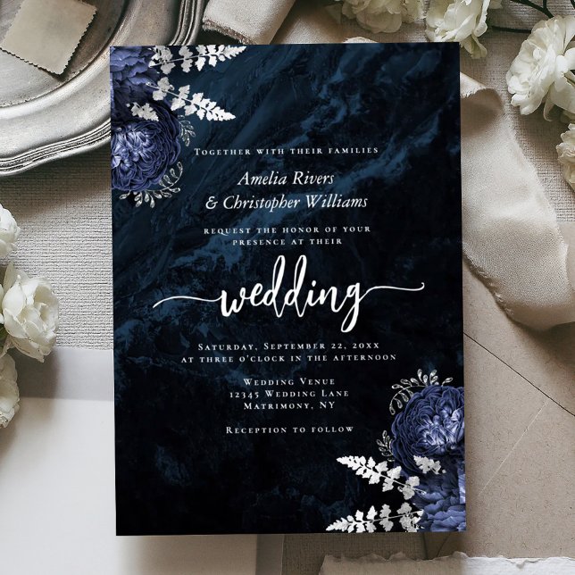 Navy Blue Silver Floral Elegant Wedding (Creator Uploaded)