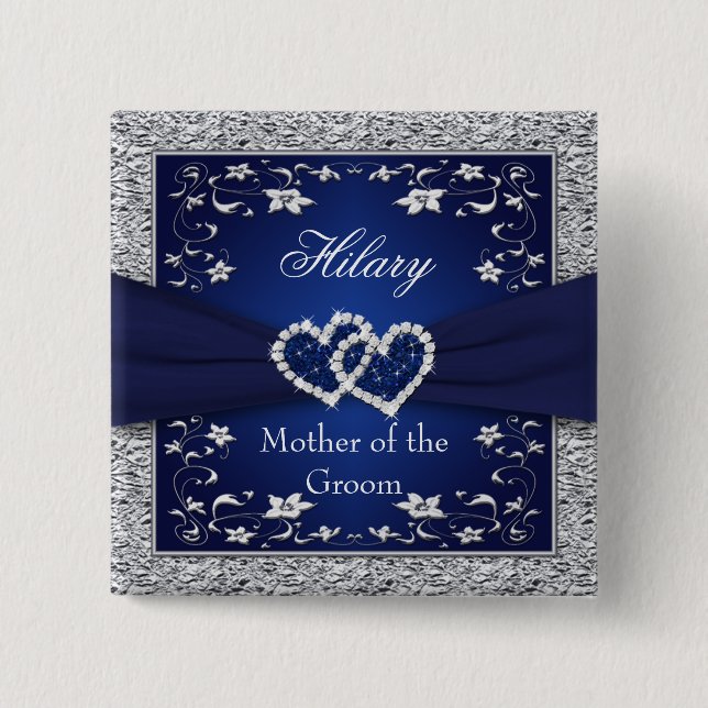 Navy Blue, Silver Floral Mother of the Groom Pin (Front)
