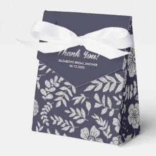 Navy Blue Silver Floral Pattern Bridal Shower  Favour Box
