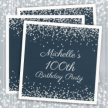 Navy Blue Silver Glitter 100th Birthday Party