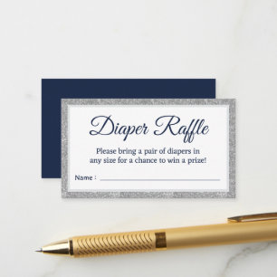 Navy Blue Silver Glitter Baby Shower Diaper Raffle Enclosure Card