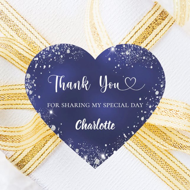 Navy blue silver glitter heart thank you birthday heart sticker (Creator Uploaded)