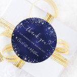Navy blue silver glitter heart thank you wedding classic round sticker<br><div class="desc">A classic navy blue background,  the blue colour is uneven. Decorated with faux silver glitter,  sparkles and a heart. Personalise and add your names. With the text: Thank you for sharing our special day.</div>