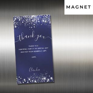 Navy blue silver glitter magnet thank you card