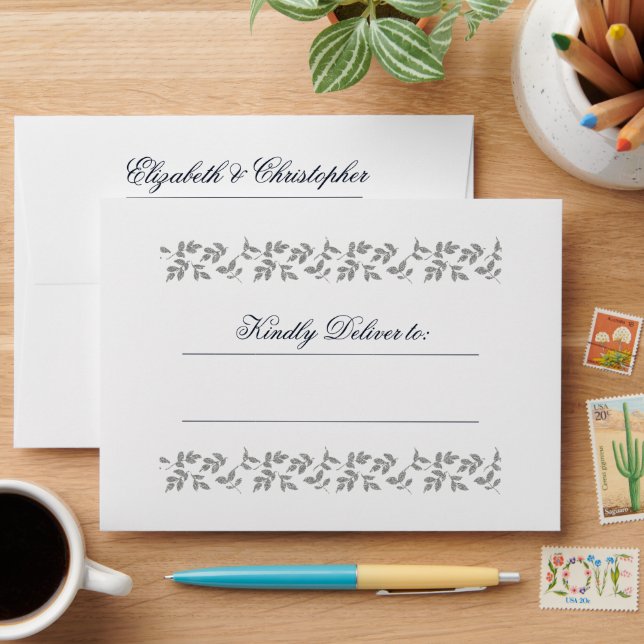 Navy Blue | Silver Glitter Pattern Custom  Envelope (Desk)